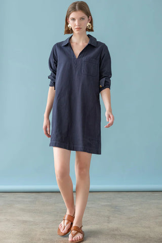 Split Neck Collared Dress in Navy
