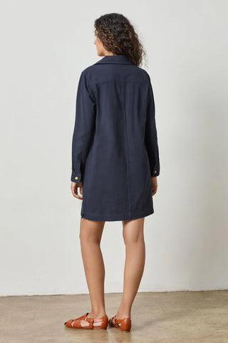 Split Neck Collared Dress in Navy