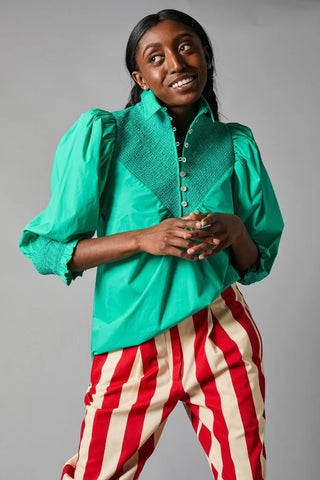 Smocked Shirt in Jade