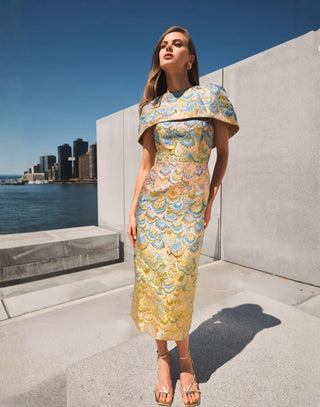 Sabrina Convertible Midi Dress in Gilded Marble