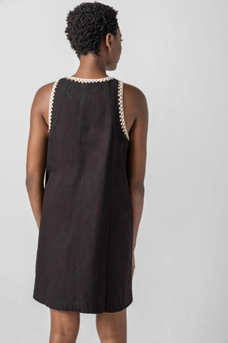 Crochet Trim V-Neck Dress in Black