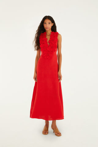 Sleeveless Midi Dress in Red