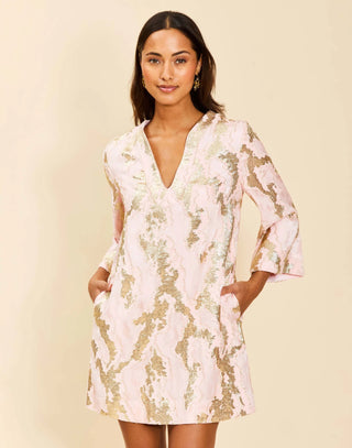 Ines Caftan Mini Dress in Blush Gold