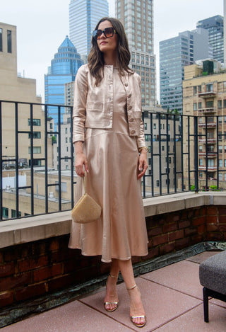 Claire Dress in Metallic Denim