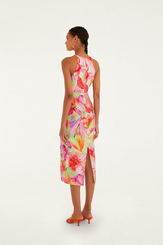 Multicolor Artsy Flora Euroflax Premium Linen Midi Dress