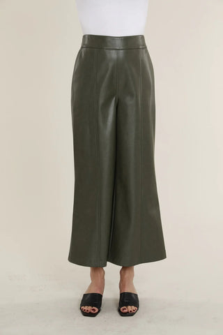 Vegan Wide Leg Crop Pant in Army