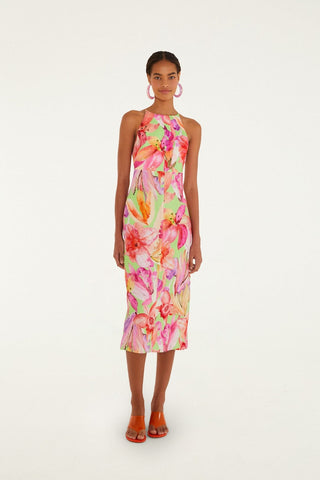 Artsy Flora Slvlss Midi Dress in Green