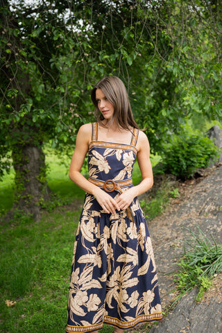 Kora Dress in Navy/Khaki Multi
