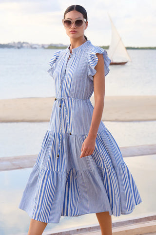 Cinched Flirty Midi in Henley Blue