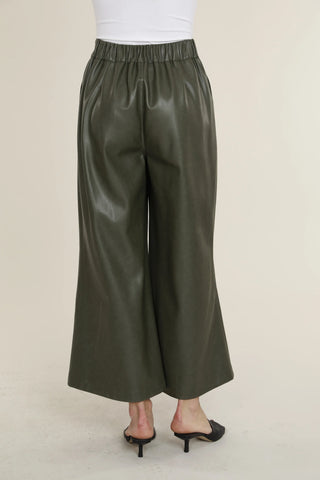 Vegan Wide Leg Crop Pant in Army