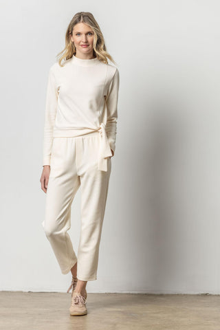 Tie Waist Mock Neck Shirt in Talc
