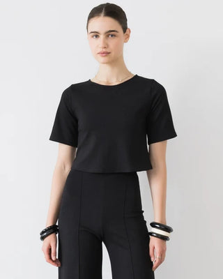 Ponte Knit Short Sleeve Top in Black