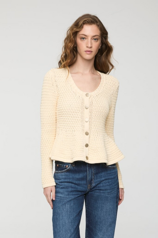 Elina Peplum Openwork Cardigan in Prosecco