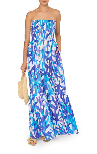 Olen Under the Sea Cotton Voile Dress in Blue Multi