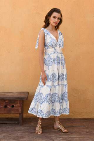 Antigone V Dress in White Blue