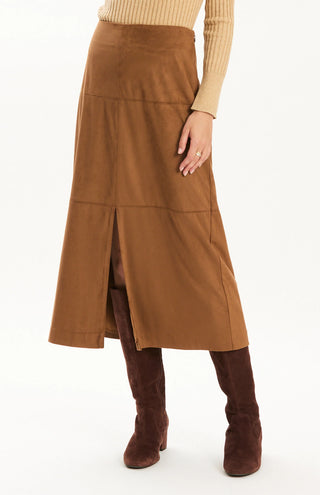 Pheobe Faux Suede Skirt in Bison