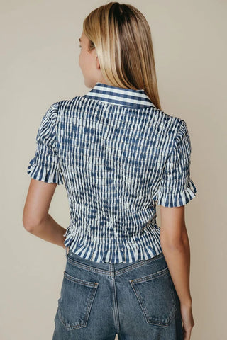 Ziggy Top in Navy and Cream Check