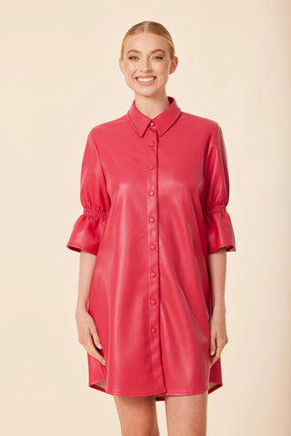 Ruffle Sleeve Dress in Deep Pink