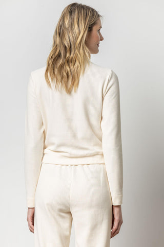 Tie Waist Mock Neck Shirt in Talc