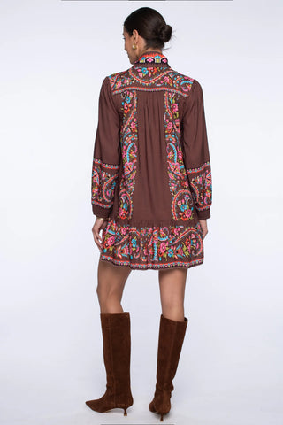 Brit Bow Dress in Scroll Brown