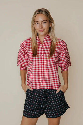 Strahley Top in Red & Cream Check
