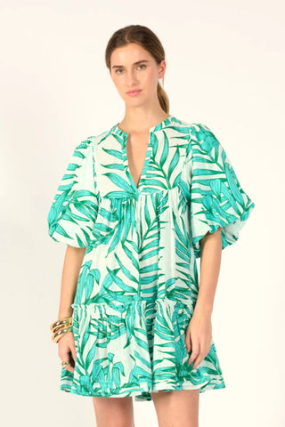 Mini Dress Cruz in Green Palm Leaf