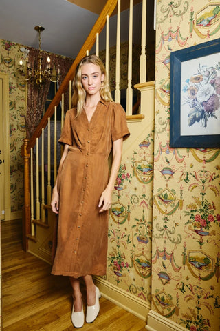 Robbin Midi Dress in Cognac