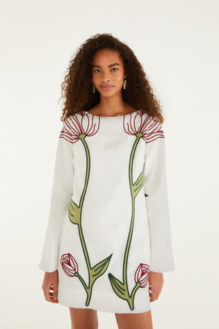 Flower Long Sleeve Mini Dress