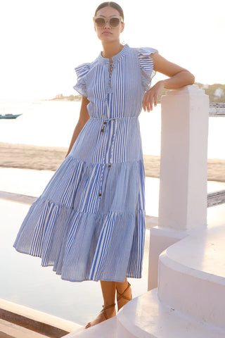 Cinched Flirty Midi in Henley Blue