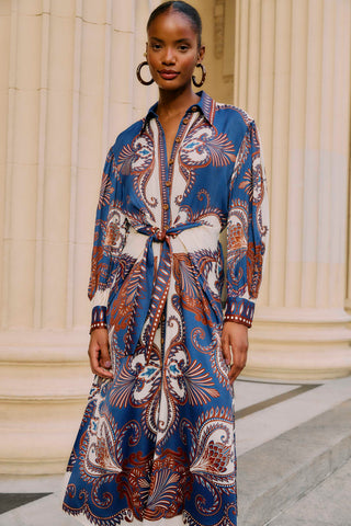 Arabesque Scarf Blue Midi Dress