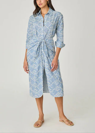 Tie Shirtdress in Chambray/Ivory