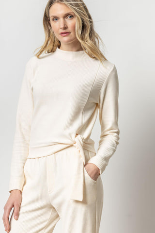 Tie Waist Mock Neck Shirt in Talc