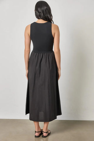 Mixed Media Scoop Neck Dress in Black