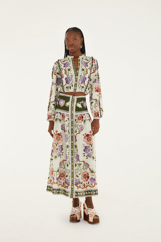 Rococo Flowers Cream Midi Skirt