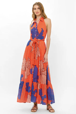 Sleeveless Shirt Dress Maxi in Bora Bora Red