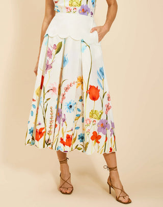 Sonata Scallop Midi Skirt in Garden Muse