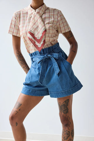 Belted Shorts in Medium Washed Denim