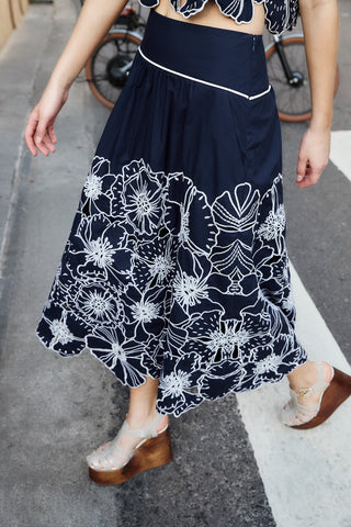 Flowers Richelieu Skirt in Blue