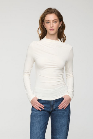 Nathalia Long Sleeve Draped Mock Neck in Soft White