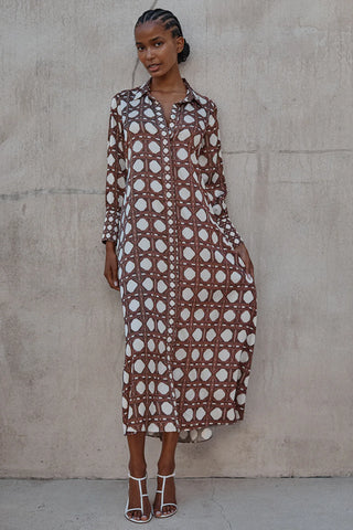 Herminia Dress in Choco Rattan Tile Mix