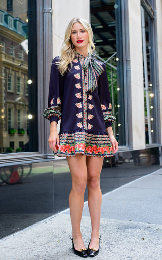 Brit Bow Dress in Garland Stripe