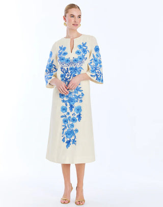 Ines Caftan Midi Dress in Ivory Royal