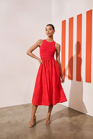 Geo Eyelet Knit Midi Dress
