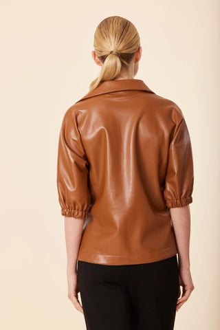 V Neck SS Top in Saddle