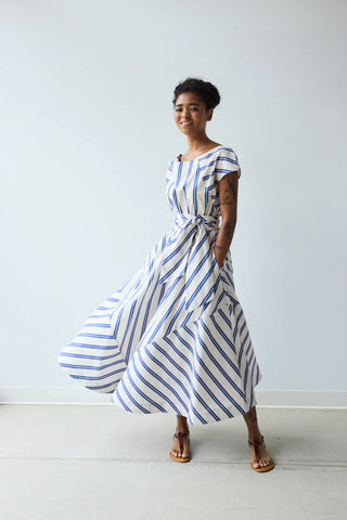 Flared Dress in Custard Stripes
