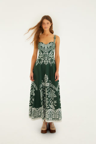 Miranda Belt Buckles Maxi Dress in Dark Green