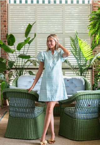 Button Front Mini Tunic in Mint/White