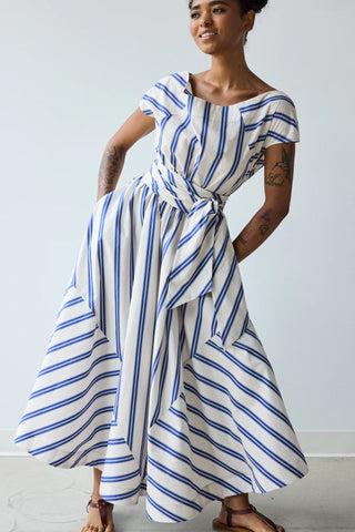 Flared Dress in Custard Stripes