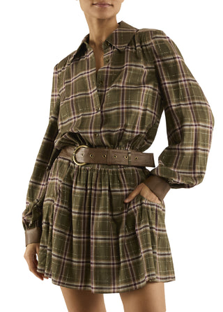 Jim Dress in Deep Olive Plaid