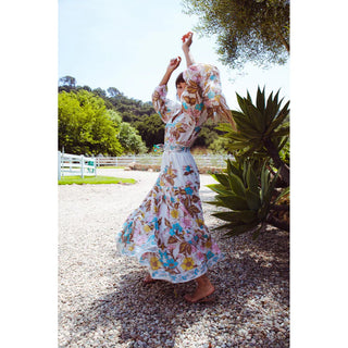 Clover Maxi Dress in Turq Yellow Floral